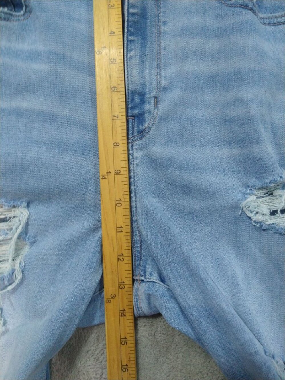 American Eagle Jeans Womens 10 Blue Denim Curvy Super High Rise Flare Distressed - Picture 4 of 10